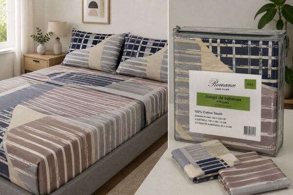 JUEGO DE SABANAS ROMANCE LINEA SILVER- FULL 2 PLAZAS
