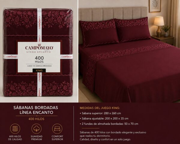 SABANAS BORDADAS CAMPOMAYO-LINEA ENCANTO 400H / KING - Imagen 4