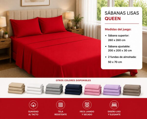 JUEGO DE SABANA LISA QUEEN - Imagen 4