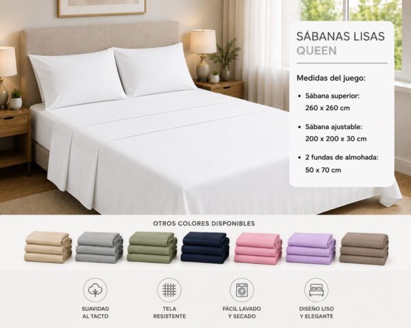 JUEGO DE SABANA LISA QUEEN - Imagen 5