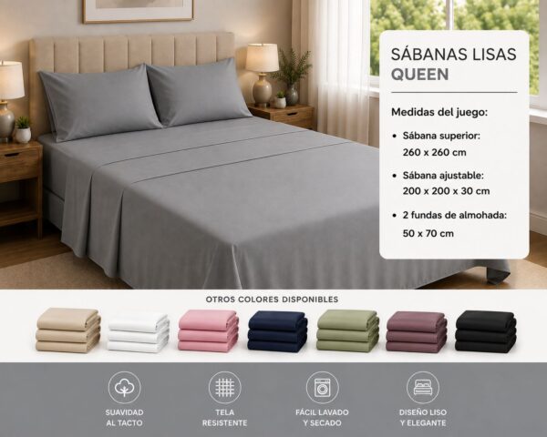 JUEGO DE SABANA LISA QUEEN - Imagen 3