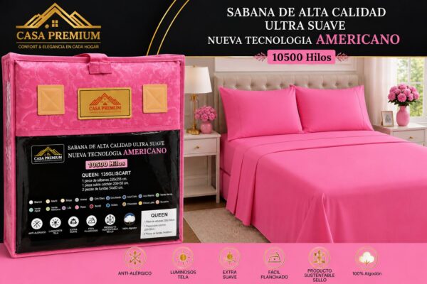 JUEGO DE SABANAS CASA PREMIUM 10500 HILOS QUEEN LISAS 100% ALGODON EGIPCIO - Imagen 9