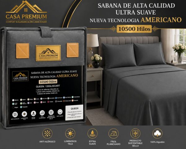 JUEGO DE SABANAS CASA PREMIUM 10500 HILOS QUEEN LISAS 100% ALGODON EGIPCIO