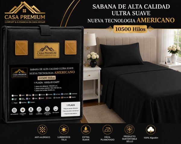 JUEGO DE SABANAS CASA PREMIUM LISA 1 PLAZA Y MEDIA 10500 HILOS 100% ALGODON EGIPCIO - Imagen 12