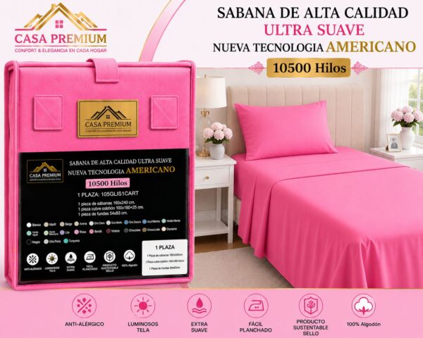 JUEGO DE SABANAS CASA PREMIUM LISA 1 PLAZA Y MEDIA 10500 HILOS 100% ALGODON EGIPCIO - Imagen 7