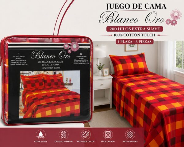 JUEGO DE SABANAS BLANCO ORO 200 HILOS EXTRA SUAVE 1 PLAZA Y MEDIA 100% ALGODON - Imagen 11