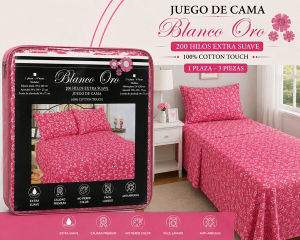 JUEGO DE SABANAS BLANCO ORO 200 HILOS EXTRA SUAVE 1 PLAZA Y MEDIA 100% ALGODON - Imagen 5