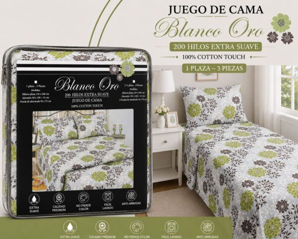 JUEGO DE SABANAS BLANCO ORO 200 HILOS EXTRA SUAVE 1 PLAZA Y MEDIA 100% ALGODON - Imagen 4