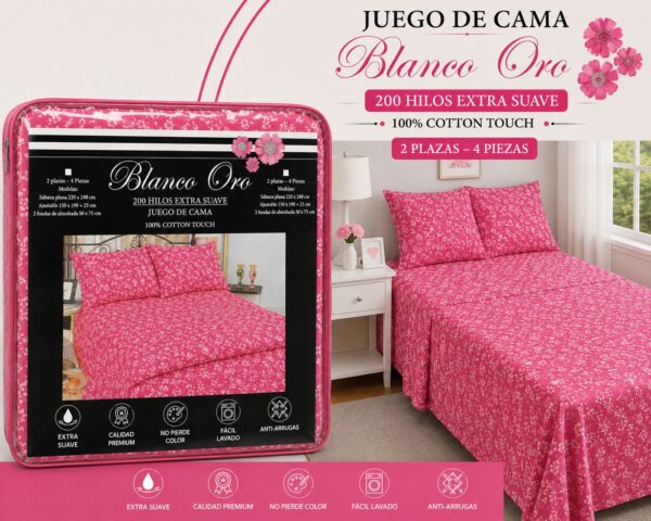 JUEGO DE SABANAS 2 PLAZAS Y MEDIA BLANCO ORO 200 HILOS EXTRA SUAVE 100% ALGODON - Imagen 8