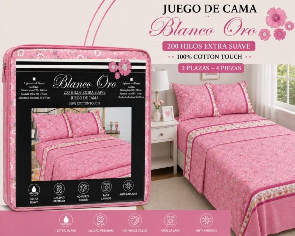 JUEGO DE SABANAS 2 PLAZAS Y MEDIA BLANCO ORO 200 HILOS EXTRA SUAVE 100% ALGODON - Imagen 5