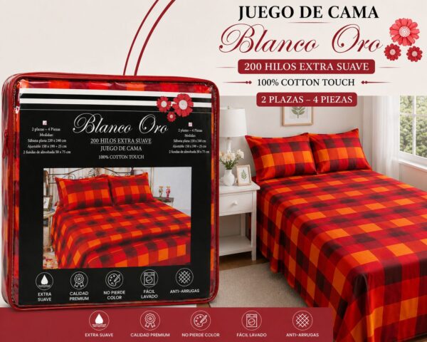 JUEGO DE SABANAS 2 PLAZAS Y MEDIA BLANCO ORO 200 HILOS EXTRA SUAVE 100% ALGODON - Imagen 3