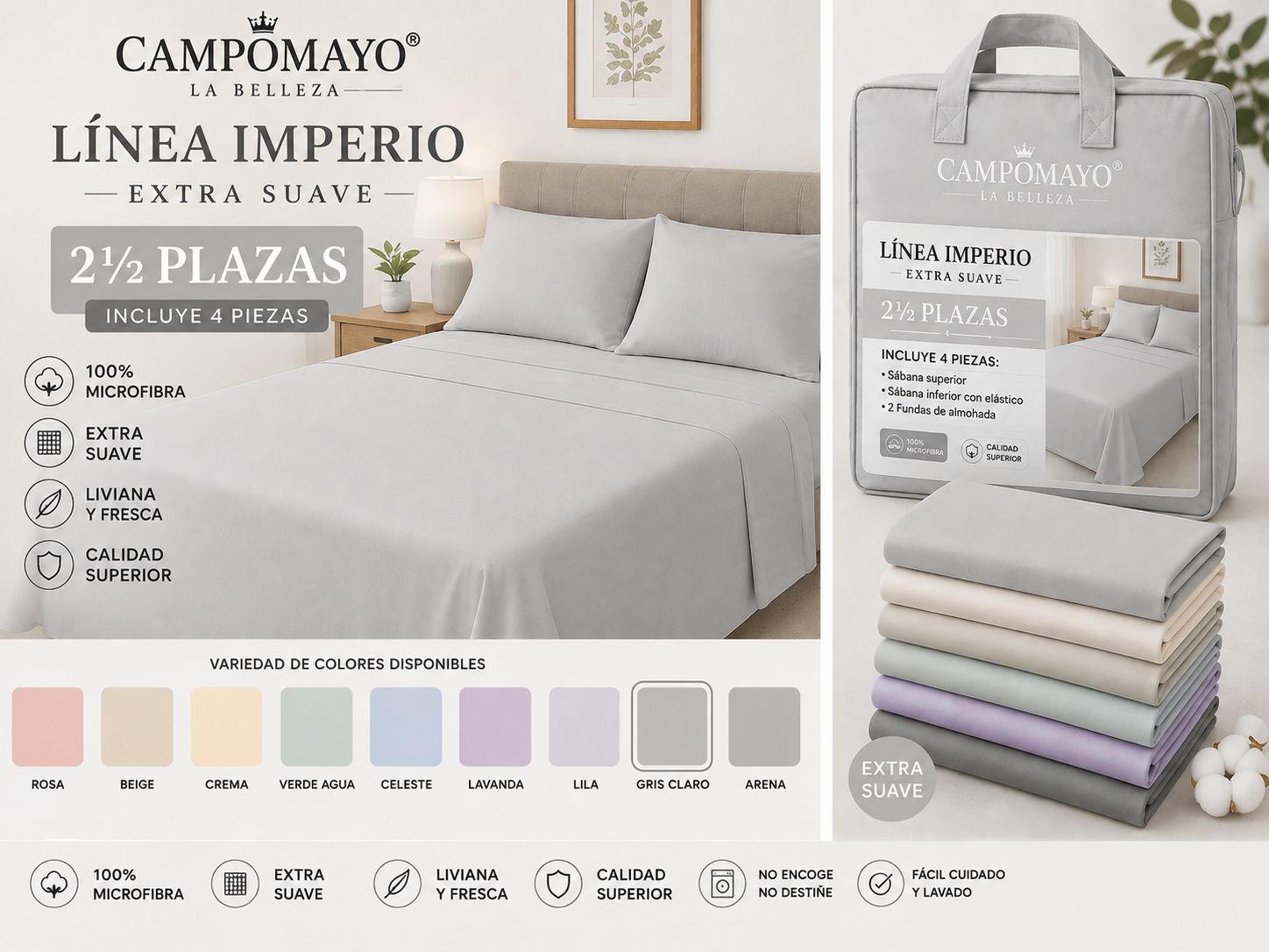 CAMPOMAYO 600 HILOS 2 PLAZAS Y MEDIA 100% ALGODÓN - Imagen 5