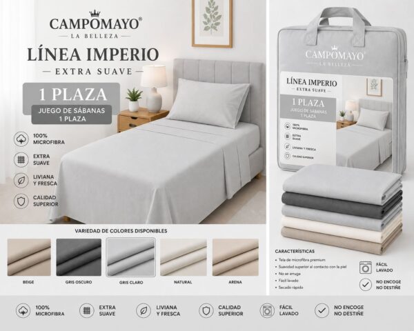 CAMPOMAYO JUEGOS DE SABANAS LISA 600 HILOS 1 PLAZA Y MEDIA - Imagen 5
