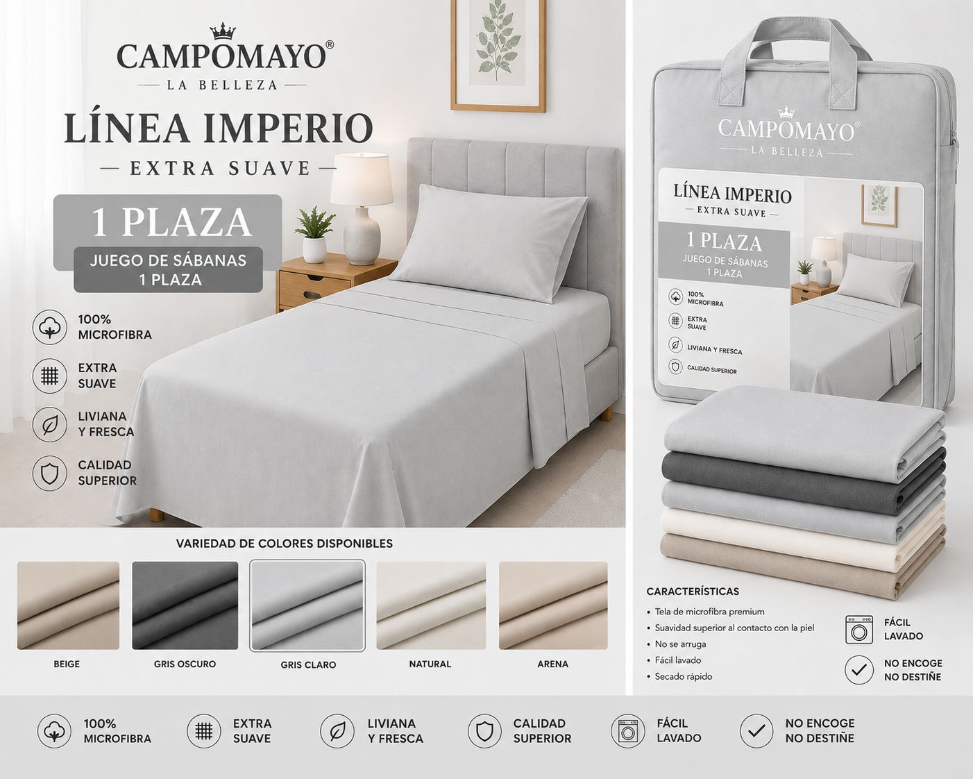 CAMPOMAYO JUEGOS DE SABANAS LISA 600 HILOS 1 PLAZA Y MEDIA - Imagen 5