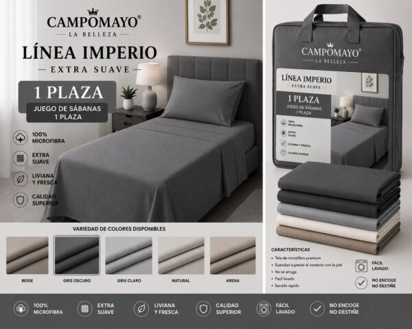 Alternative view of CAMPOMAYO JUEGOS DE SABANAS LISA 600 HILOS 1 PLAZA Y MEDIA