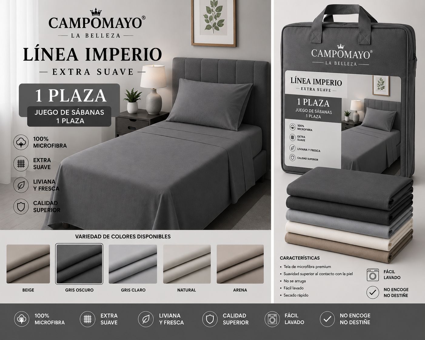 CAMPOMAYO JUEGOS DE SABANAS LISA 600 HILOS 1 PLAZA Y MEDIA - Imagen 2