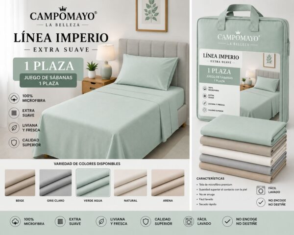 CAMPOMAYO JUEGOS DE SABANAS LISA 600 HILOS 1 PLAZA Y MEDIA - Imagen 3