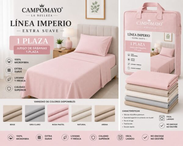 CAMPOMAYO JUEGOS DE SABANAS LISA 600 HILOS 1 PLAZA Y MEDIA - Imagen 4