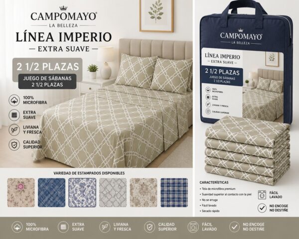 CAMPOMAYO JUEGO DE SABANAS  ESTAMPADA 2 PLAZAS Y MEDIA - Imagen 7
