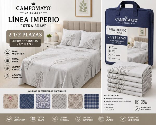 CAMPOMAYO JUEGO DE SABANAS  ESTAMPADA 2 PLAZAS Y MEDIA - Imagen 6