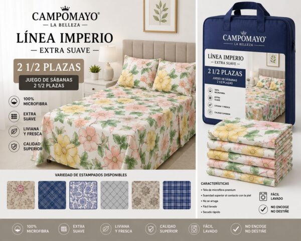 CAMPOMAYO JUEGO DE SABANAS  ESTAMPADA 2 PLAZAS Y MEDIA - Imagen 5