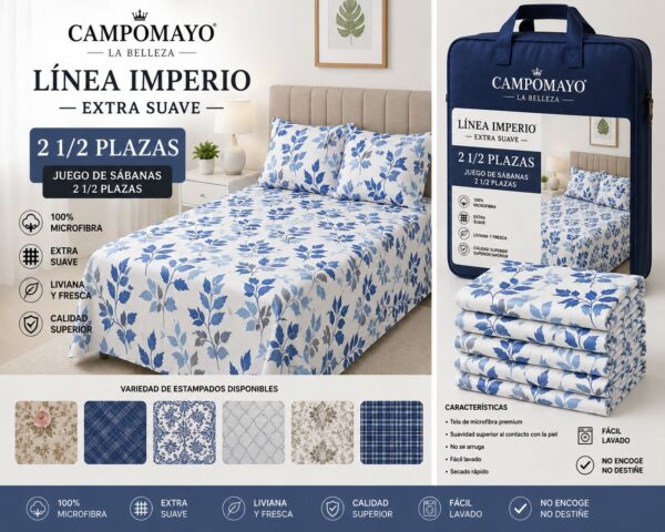 CAMPOMAYO JUEGO DE SABANAS  ESTAMPADA 2 PLAZAS Y MEDIA - Imagen 4