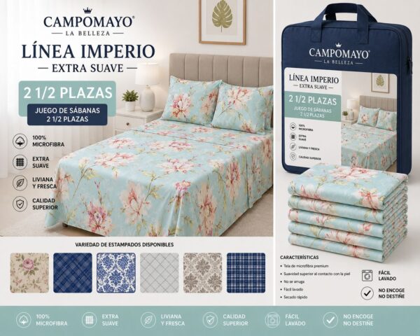 CAMPOMAYO JUEGO DE SABANAS  ESTAMPADA 2 PLAZAS Y MEDIA - Imagen 3