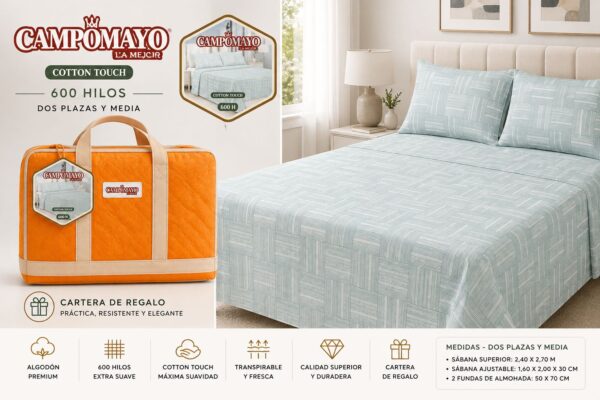 CAMPOMAYO NARANJA COTTON TOUCH 600 HILOS  2 PLAZAS Y MEDIA + 1 CARTERA DE REGALO!