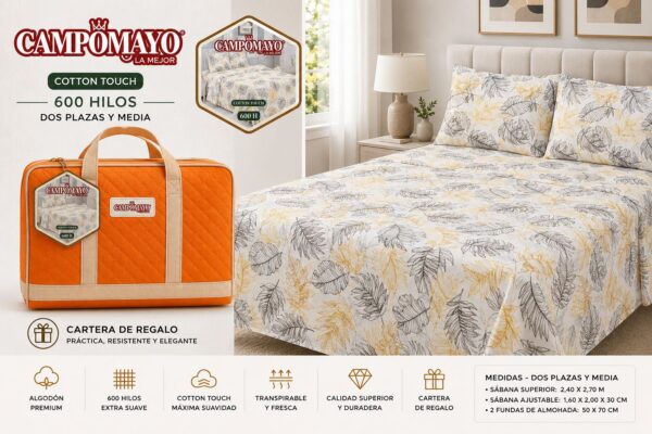 CAMPOMAYO NARANJA COTTON TOUCH 600 HILOS  2 PLAZAS Y MEDIA + 1 CARTERA DE REGALO! - Imagen 5