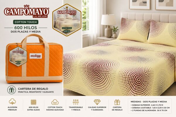 CAMPOMAYO NARANJA COTTON TOUCH 600 HILOS  2 PLAZAS Y MEDIA + 1 CARTERA DE REGALO! - Imagen 6