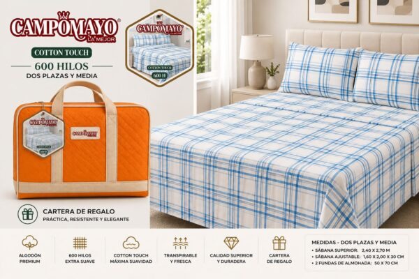 CAMPOMAYO NARANJA COTTON TOUCH 600 HILOS  2 PLAZAS Y MEDIA + 1 CARTERA DE REGALO! - Imagen 3