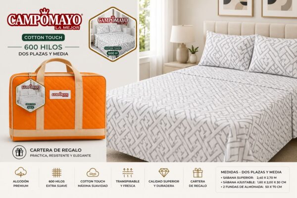 Alternative view of CAMPOMAYO NARANJA COTTON TOUCH 600 HILOS  2 PLAZAS Y MEDIA + 1 CARTERA DE REGALO!