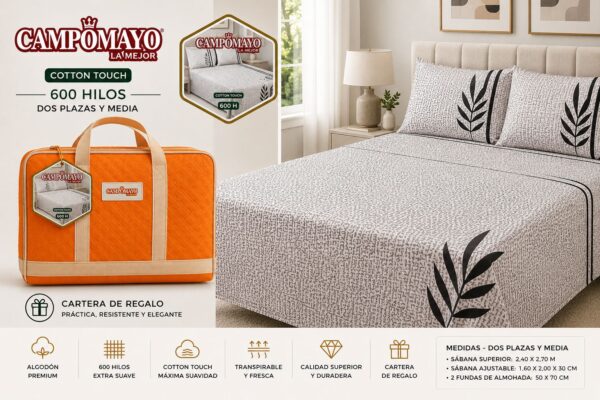 CAMPOMAYO NARANJA COTTON TOUCH 600 HILOS  2 PLAZAS Y MEDIA + 1 CARTERA DE REGALO! - Imagen 4