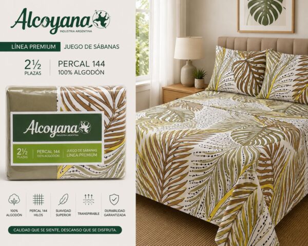 ALCOYANA 100% ALGODON 4 PIEZAS PREMIUM DE 2 PLAZAS Y MEDIA - Imagen 8