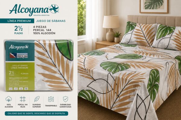 ALCOYANA 100% ALGODON 4 PIEZAS PREMIUM DE 2 PLAZAS Y MEDIA - Imagen 7