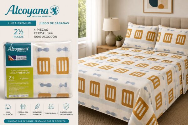 ALCOYANA 100% ALGODON 4 PIEZAS PREMIUM DE 2 PLAZAS Y MEDIA - Imagen 6