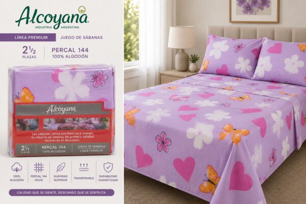 ALCOYANA 100% ALGODON 4 PIEZAS PREMIUM DE 2 PLAZAS Y MEDIA - Imagen 3