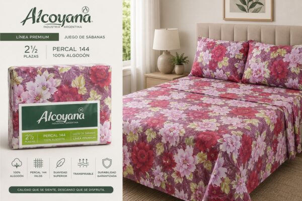 ALCOYANA 100% ALGODON 4 PIEZAS PREMIUM DE 2 PLAZAS Y MEDIA - Imagen 4