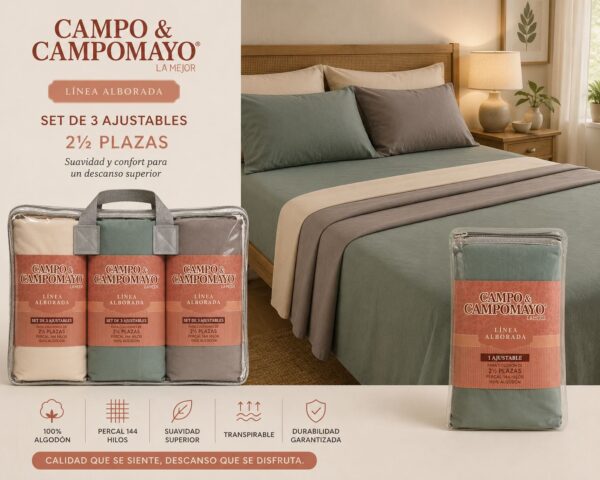 Alternative view of SABANAS AJUSTABLE PACK X3 CAMPOMAYO - 2 PLAZAS Y MEDIA - 800 HILOS