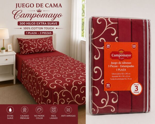 Alternative view of juegos de sabana campomayo 300 hilos 1 PLAZA Y MEDIA 4 piezas 100% ALGODON