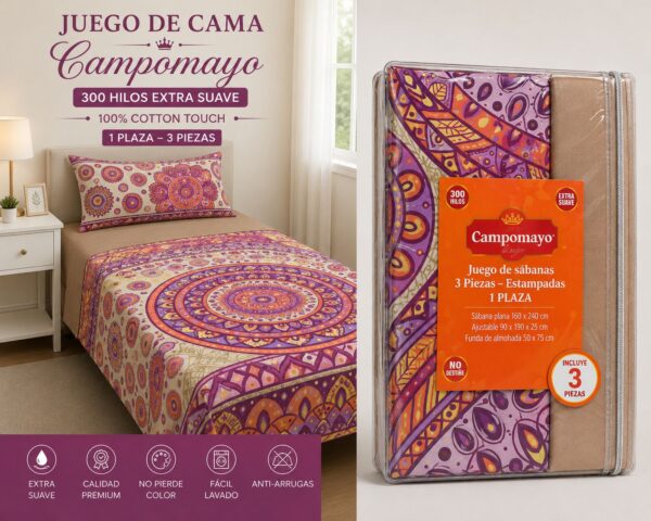 juegos de sabana campomayo 300 hilos 1 PLAZA Y MEDIA 4 piezas 100% ALGODON