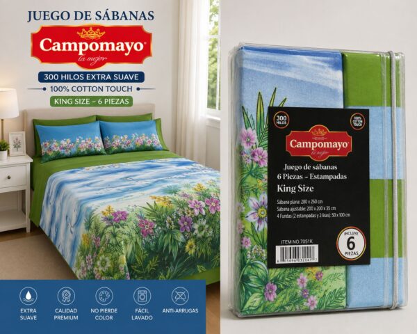 Alternative view of JUEGOS DE SABANA CAMPOMAYO 300H 6 PIEZAS KING ESTAMPADAS 100% ALGODON