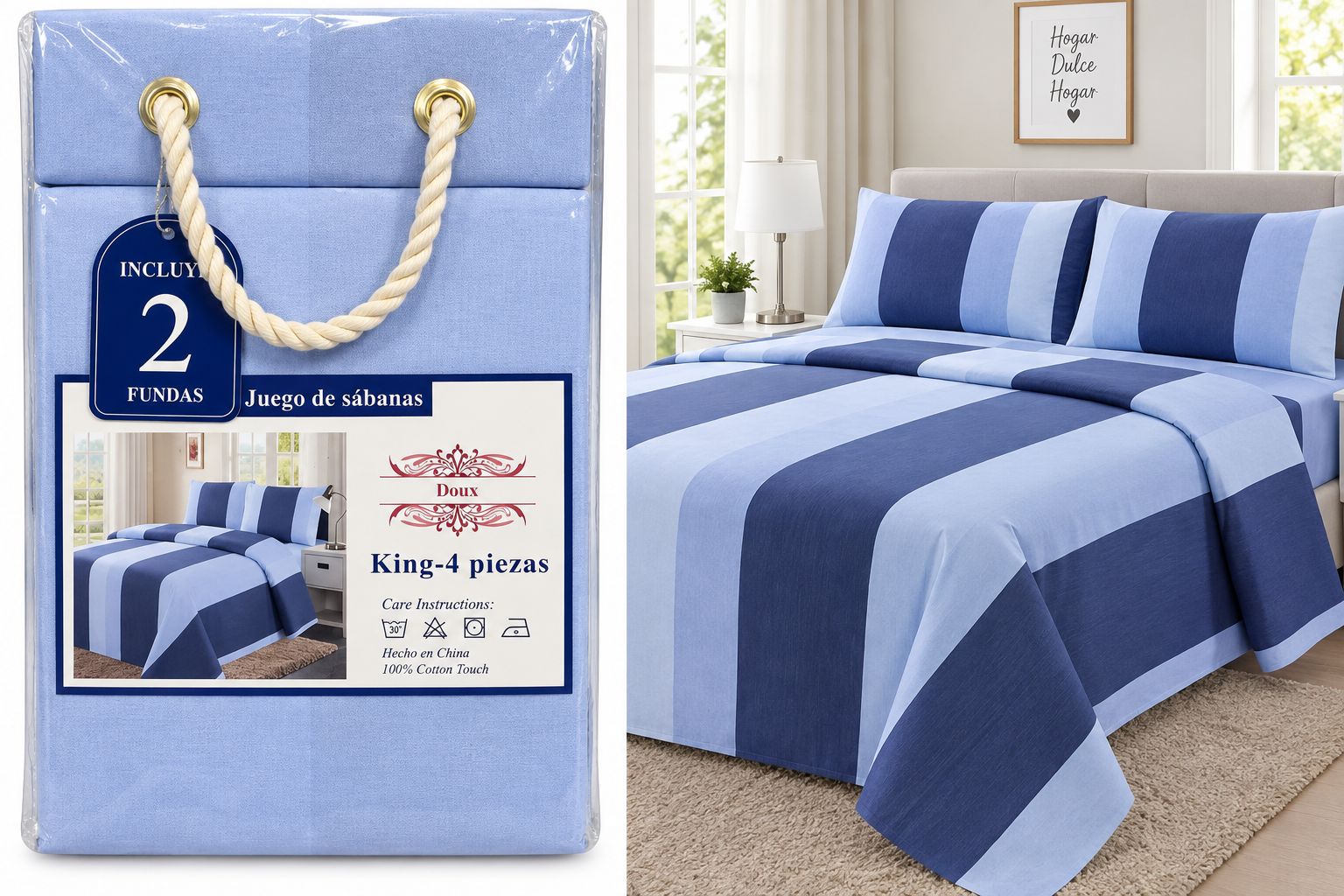 JUEGOS DE SABANAS KING 4 PIEZAS DOUX 100% ALGODON 6000 HILOS - Imagen 5