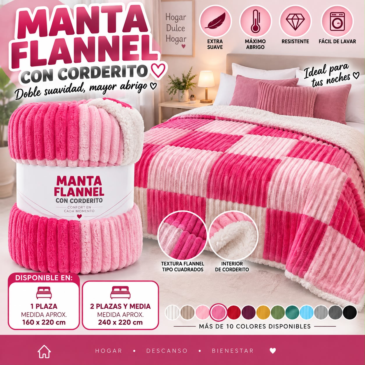 MANTAS FLANNEL CUADRADITOS CON CORDERITOS - Imagen 8