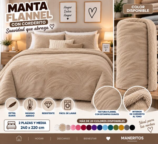 MANTAS FLANNEL CON CORDERITO LISA 220X240 - Imagen 10