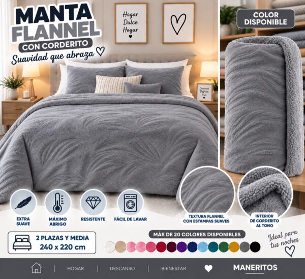 MANTAS FLANNEL CON CORDERITO LISA 220X240 - Imagen 7