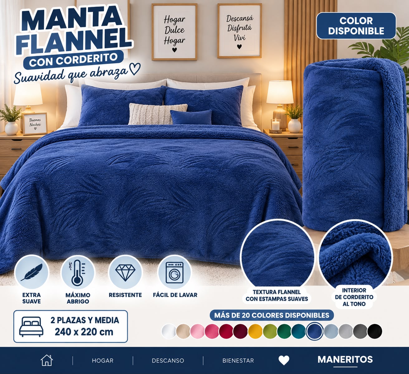 MANTAS FLANNEL CON CORDERITO LISA 220X240 - Imagen 8