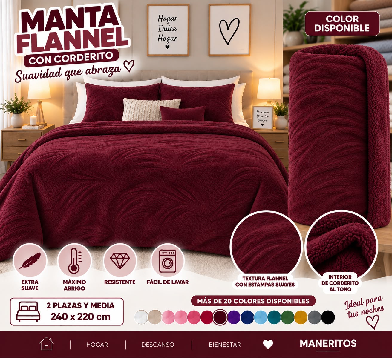 MANTAS FLANNEL CON CORDERITO LISA 220X240 - Imagen 9
