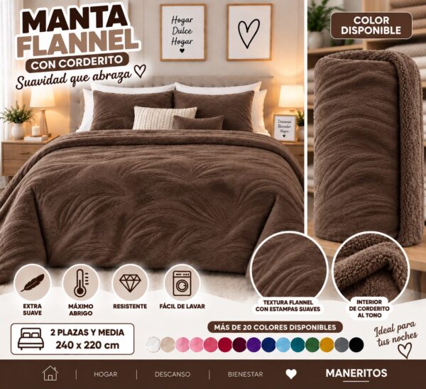 MANTAS FLANNEL CON CORDERITO LISA 220X240 - Imagen 4