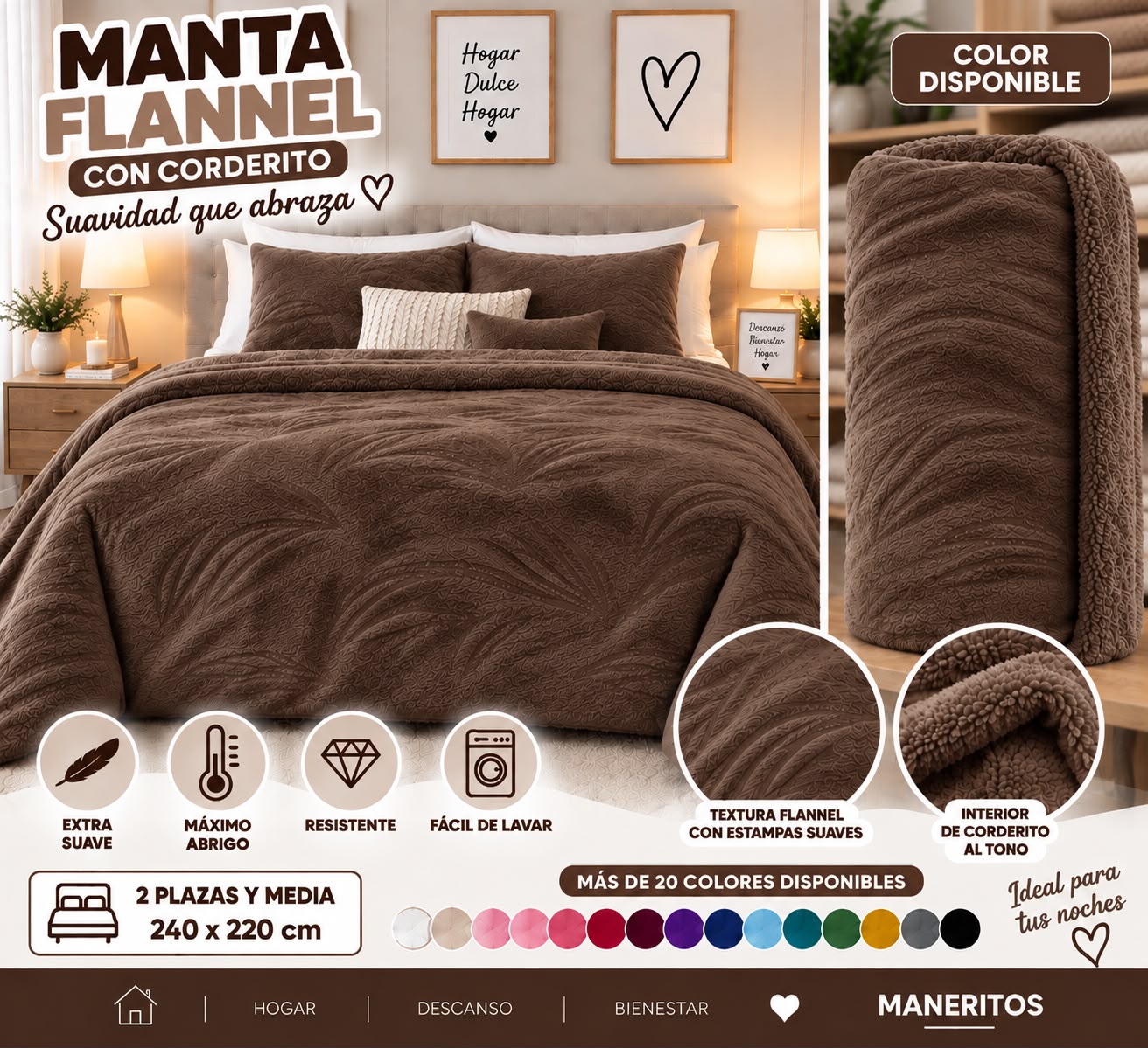 MANTAS FLANNEL CON CORDERITO LISA 220X240 - Imagen 4